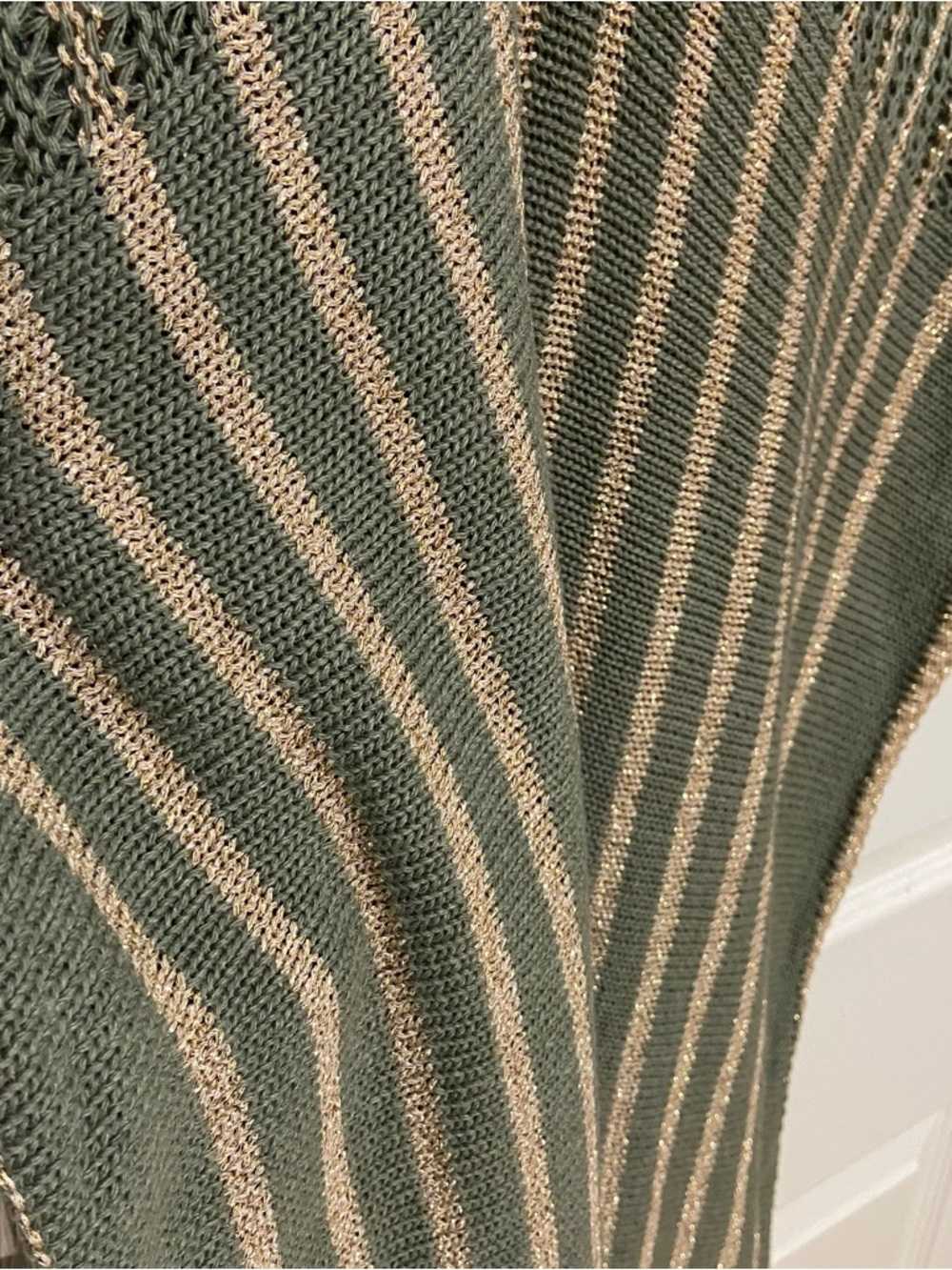 Floris Sage Green Metallic Gold Shimmer Knit Scalloped Edge Maxi Beach Cover Up - Picture 5 of 9